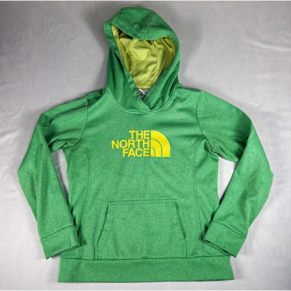 The North Face Women's Green/Yellow Logo Pullover Hooded Fleece Hoodie M